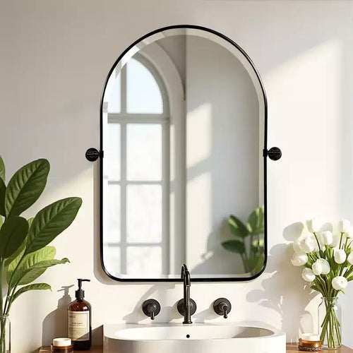 MAYEERTY 31.50x23.62x1.57in Wrought Iron Rounded Arch Black Metal Hanging Mirror