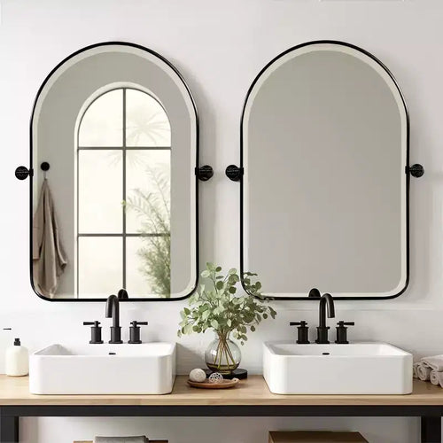 Miroir mural en fer forgé avec arche arrondie, métal noir, 80x60x4 cm