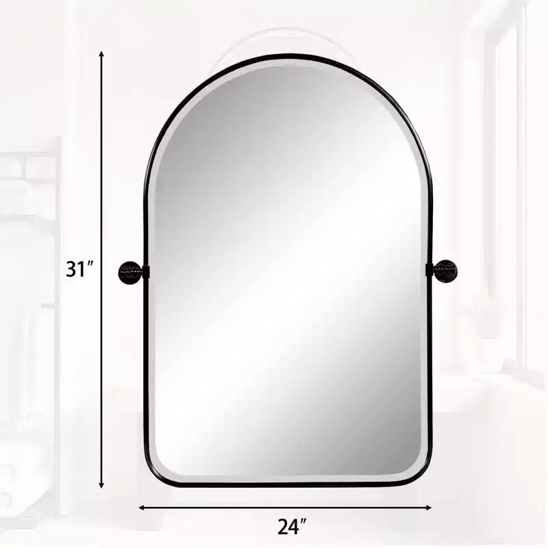 31.50x23.62x1.57in Wrought Iron Rounded Arch Black Metal Hanging Mirror