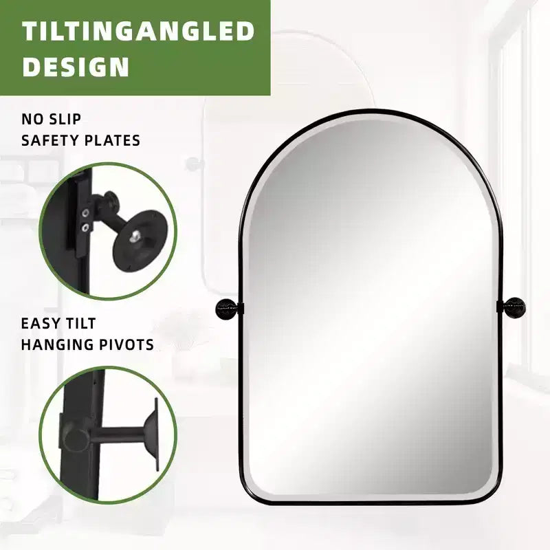 31.50x23.62x1.57in Wrought Iron Rounded Arch Black Metal Hanging Mirror