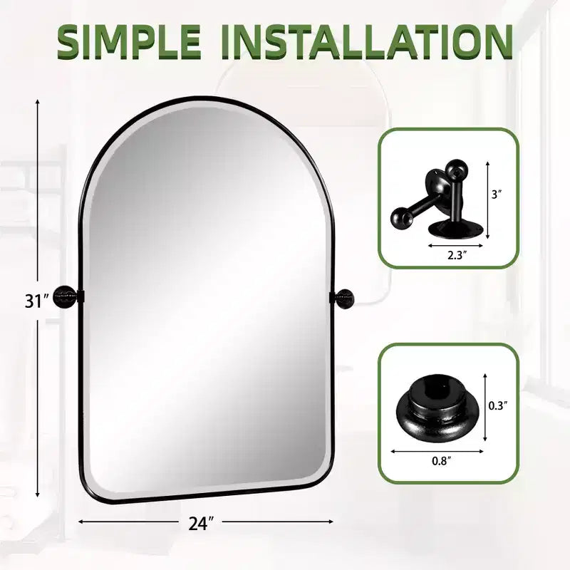 31.50x23.62x1.57in Wrought Iron Rounded Arch Black Metal Hanging Mirror
