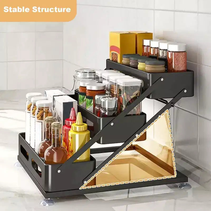 3-Tier Spice Rack Standing - No-Drill Adjustable Black Spice Rack, 30x34.5x27.5cm