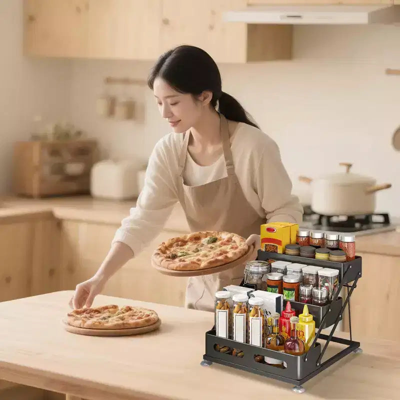 3-Tier Spice Rack Standing - No-Drill Adjustable Black Spice Rack, 30x34.5x27.5cm