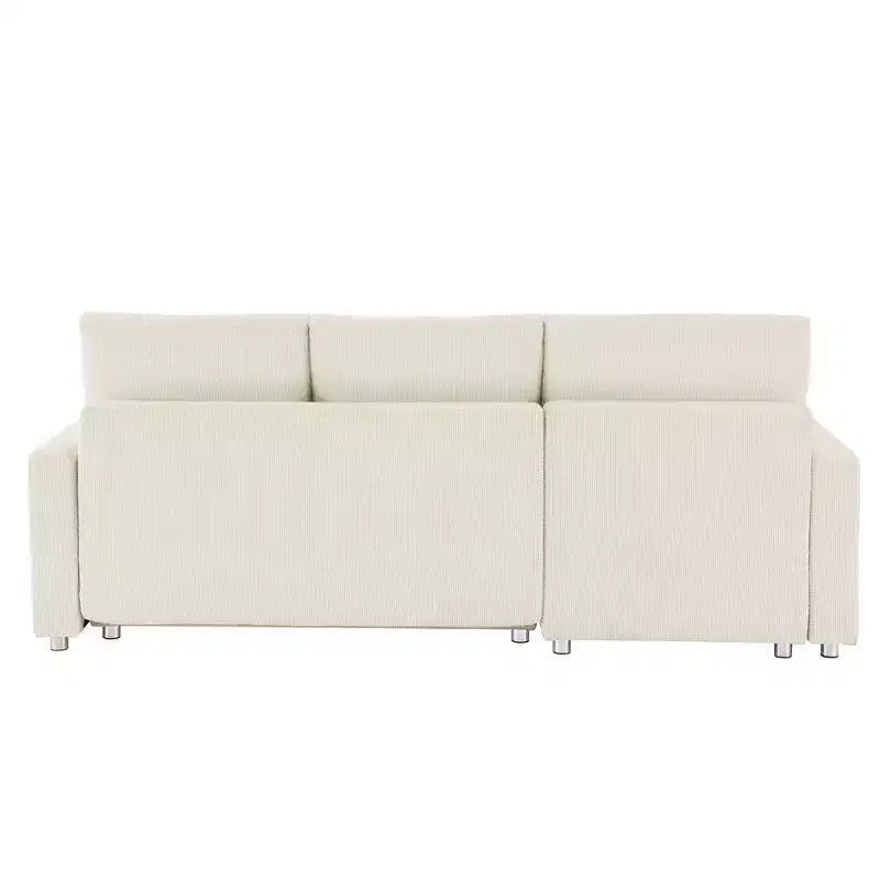 90 L-Shaped Convertible Sleeper Sofa Bed, Pull Out Bed with Storage & Removable Corduroy Covers for Living Room