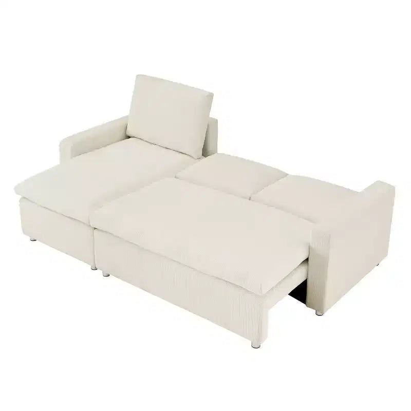 90 L-Shaped Convertible Sleeper Sofa Bed, Pull Out Bed with Storage & Removable Corduroy Covers for Living Room