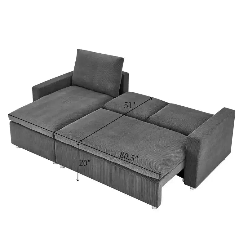 90 L-Shaped Convertible Sleeper Sofa Bed, Pull Out Bed with Storage & Removable Corduroy Covers for Living Room