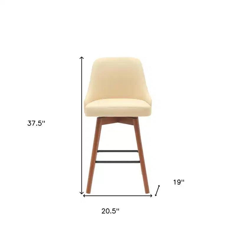 26 Cream and Wood Brown Faux Leather with Solid Wood Swivel Counter Height Bar Chair