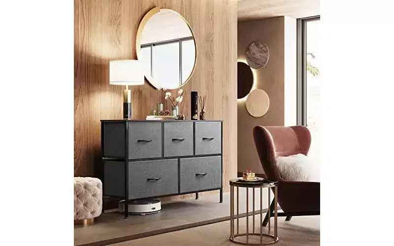 Dresser for Bedroom with 5 Drawers, Long Storage Tower Organizer Unit, Fabric Dresser
