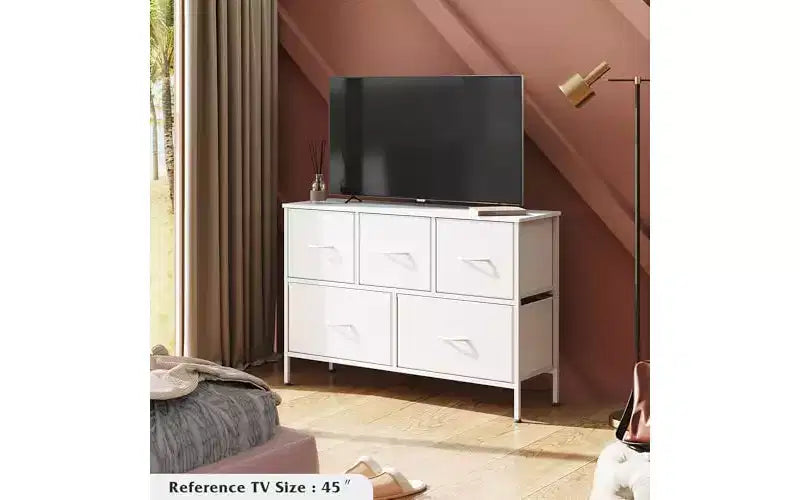 Dresser for Bedroom with 5 Drawers, Long Storage Tower Organizer Unit, Fabric Dresser