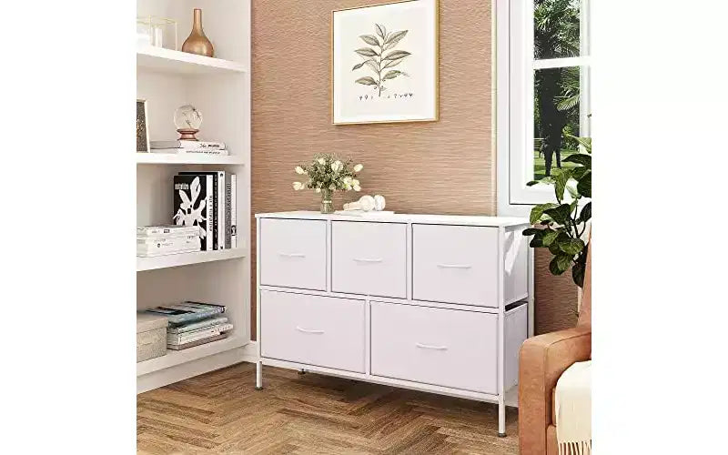 Dresser for Bedroom with 5 Drawers, Long Storage Tower Organizer Unit, Fabric Dresser