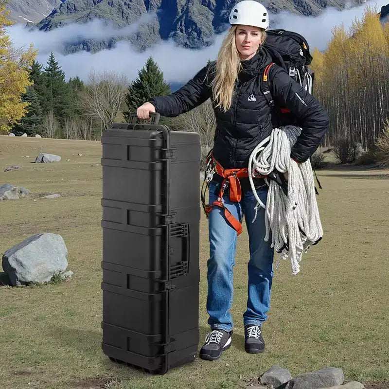 Valise Rigide Étanches, Mallette de Protection Robuste avec Mousse Prédécoupée et Poignées Rétractables pour Voyage, Chasse, Militaire, Noir