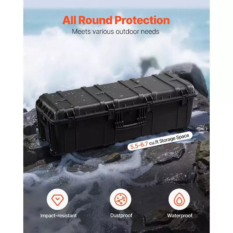 Valise Rigide Étanches, Mallette de Protection Robuste avec Mousse Prédécoupée et Poignées Rétractables pour Voyage, Chasse, Militaire, Noir