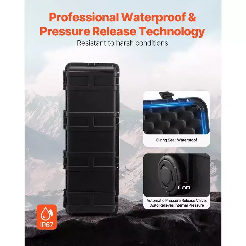 Valise Rigide Étanches, Mallette de Protection Robuste avec Mousse Prédécoupée et Poignées Rétractables pour Voyage, Chasse, Militaire, Noir
