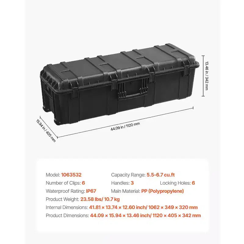 Valise Rigide Étanches, Mallette de Protection Robuste avec Mousse Prédécoupée et Poignées Rétractables pour Voyage, Chasse, Militaire, Noir