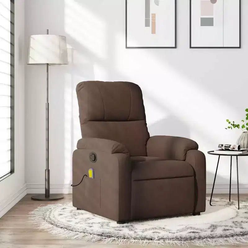 Massage Recliner Chair - Brown Microfiber Manual Reclining Armchair with Vibration Massage & Side Pocket for Living Room, Lounge