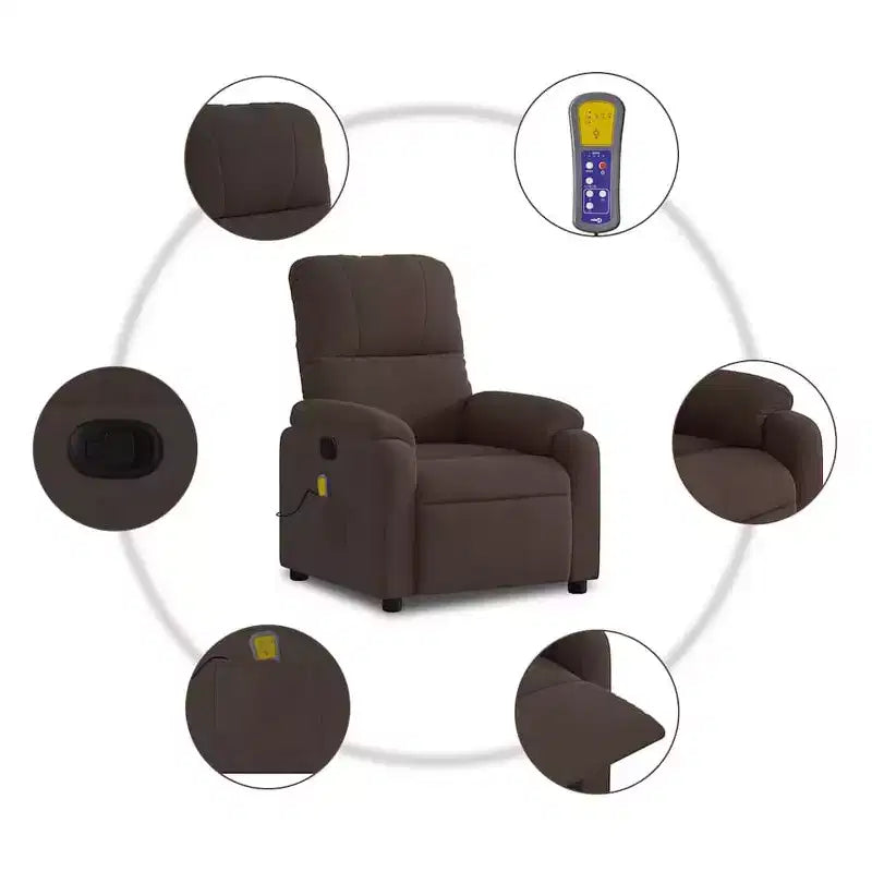 Massage Recliner Chair - Brown Microfiber Manual Reclining Armchair with Vibration Massage & Side Pocket for Living Room, Lounge