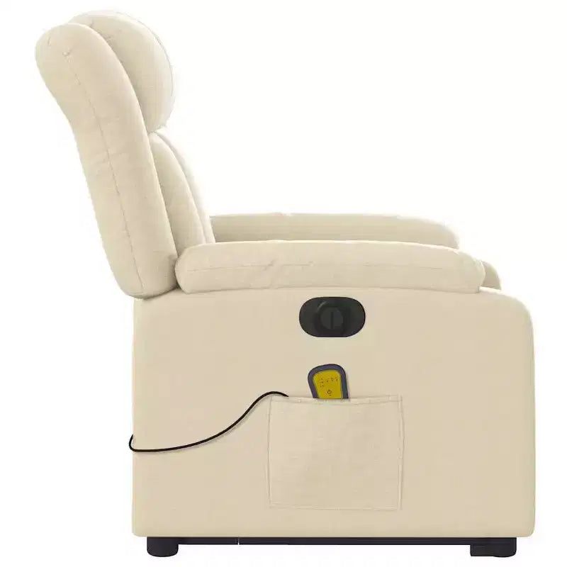 Electric Power Lift Massage Recliner Chair - Cream Fabric, Motorized Adjustments, Vibration Massage, Comfort Design for Elderly