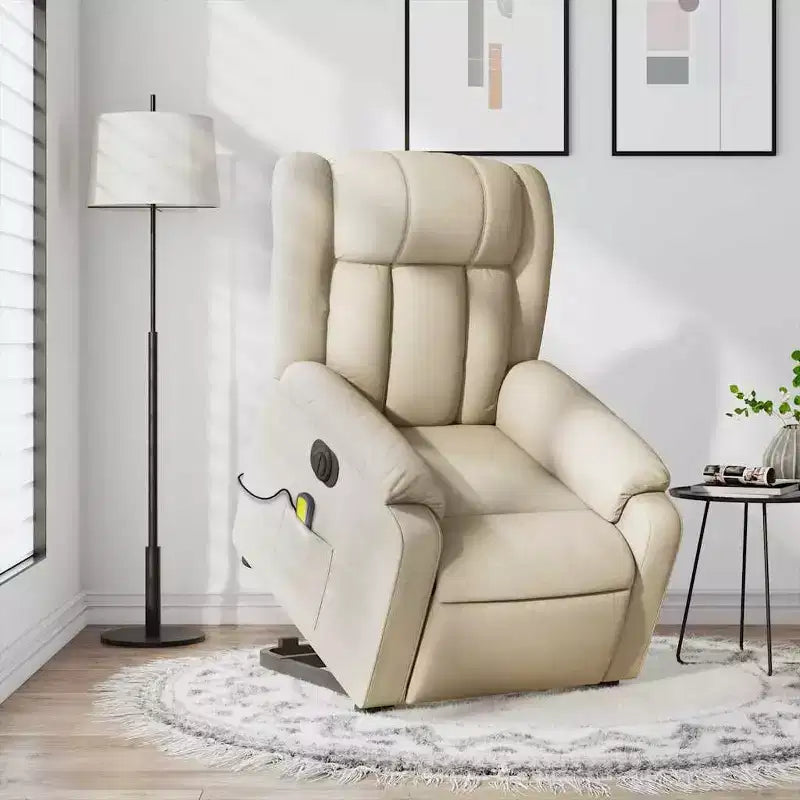 Electric Power Lift Massage Recliner Chair - Cream Fabric, Motorized Adjustments, Vibration Massage, Comfort Design for Elderly