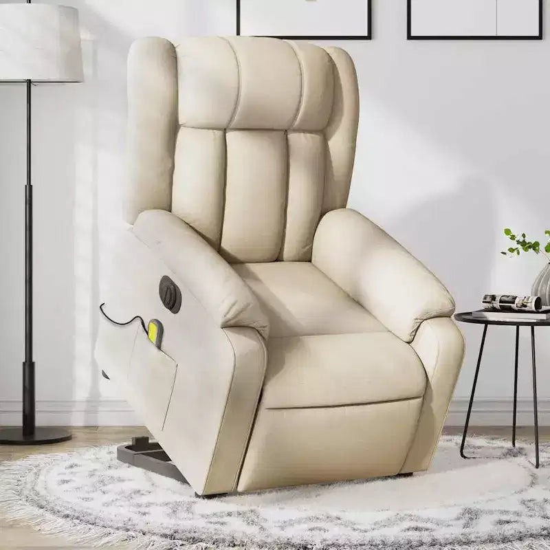 Electric Power Lift Massage Recliner Chair - Cream Fabric, Motorized Adjustments, Vibration Massage, Comfort Design for Elderly