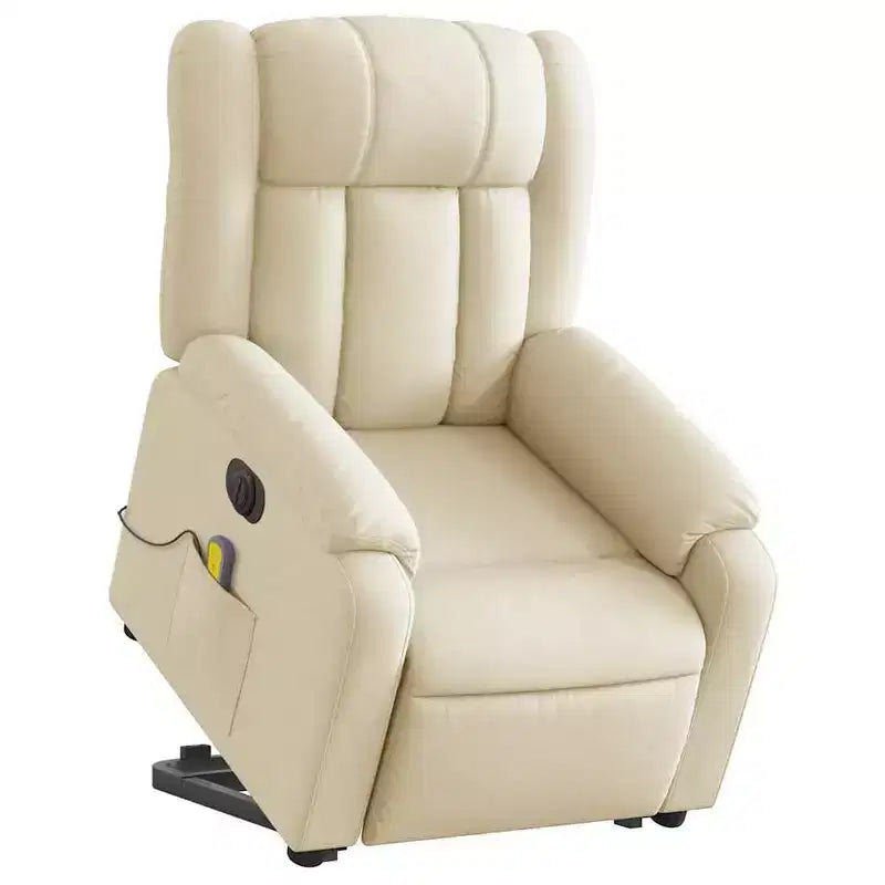 Electric Power Lift Massage Recliner Chair - Cream Fabric, Motorized Adjustments, Vibration Massage, Comfort Design for Elderly