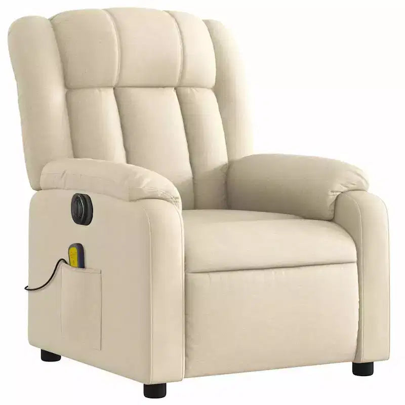 Electric Power Lift Massage Recliner Chair - Cream Fabric, Motorized Adjustments, Vibration Massage, Comfort Design for Elderly