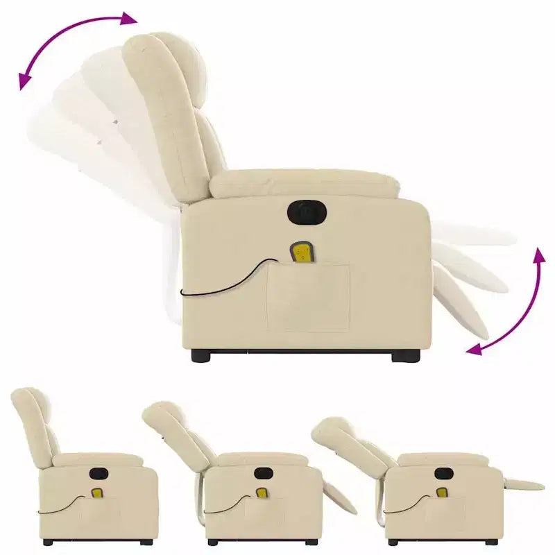 Electric Power Lift Massage Recliner Chair - Cream Fabric, Motorized Adjustments, Vibration Massage, Comfort Design for Elderly