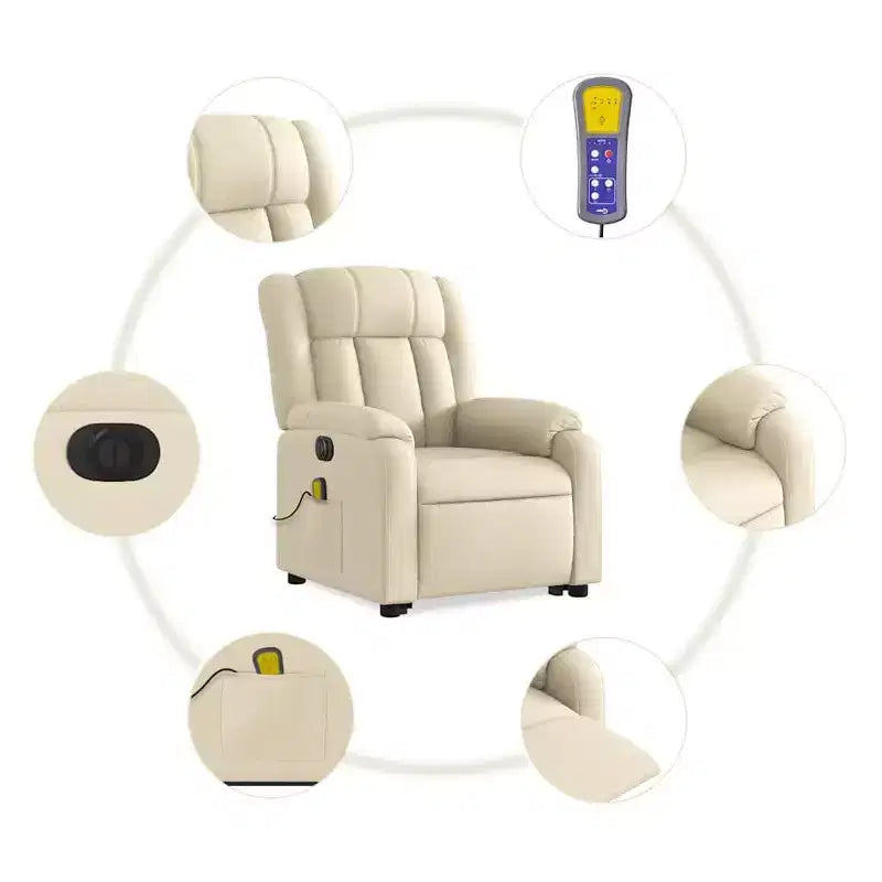 Electric Power Lift Massage Recliner Chair - Cream Fabric, Motorized Adjustments, Vibration Massage, Comfort Design for Elderly