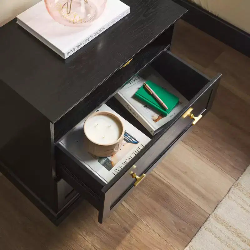 Modern Farmhouse Nightstand with Open Shelf for Bedroom Storage