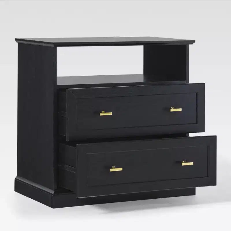 Modern Farmhouse Nightstand with Open Shelf for Bedroom Storage