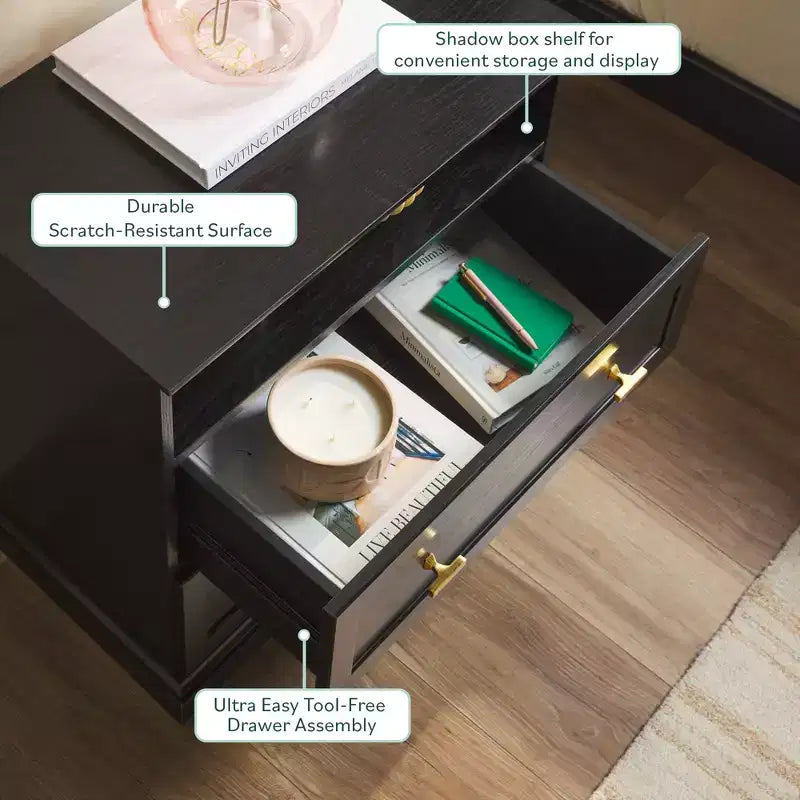 Modern Farmhouse Nightstand with Open Shelf for Bedroom Storage