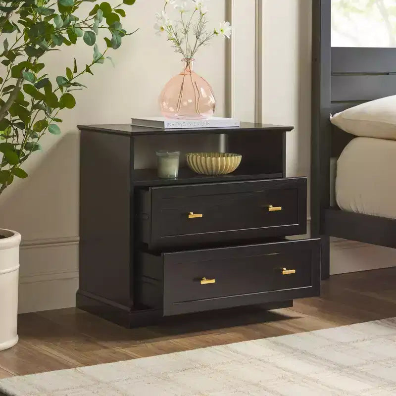 Modern Farmhouse Nightstand with Open Shelf for Bedroom Storage