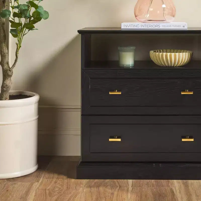 Modern Farmhouse Nightstand with Open Shelf for Bedroom Storage
