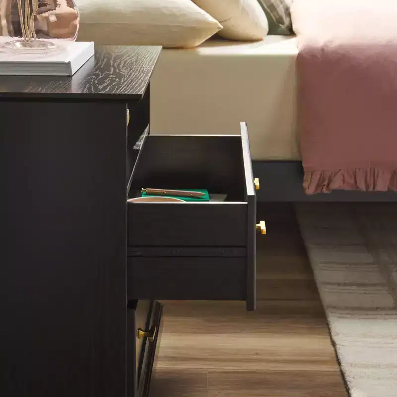 Modern Farmhouse Nightstand with Open Shelf for Bedroom Storage