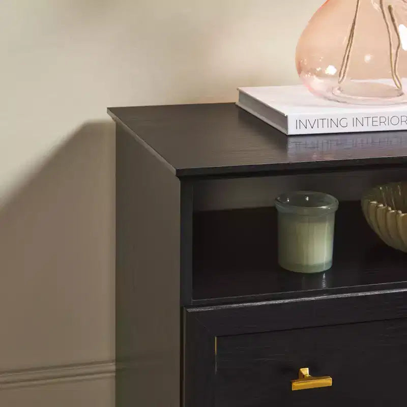 Modern Farmhouse Nightstand with Open Shelf for Bedroom Storage