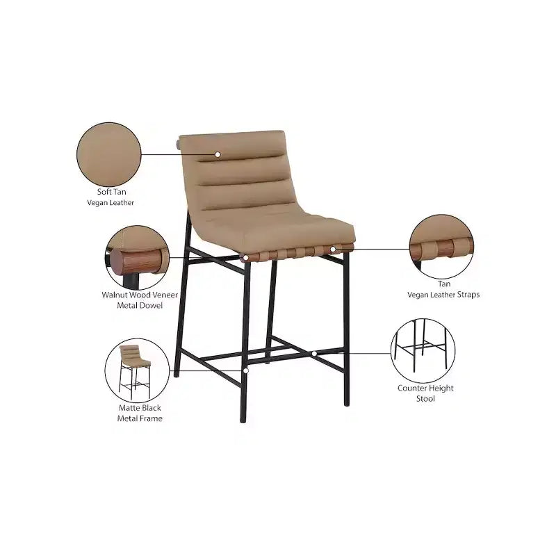 Tan Vegan Leather Counter Stool