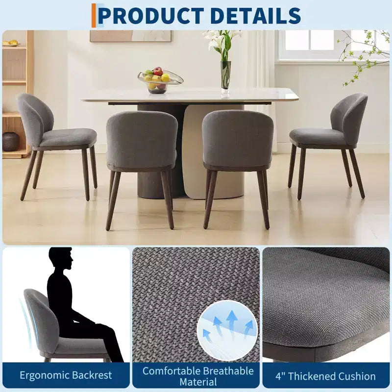 Modern Dining Chair, Upholstered with Wood Legs, Ergonomic Back Support, 265Lbs Capacity for Kitchen Dining Room Restaurant