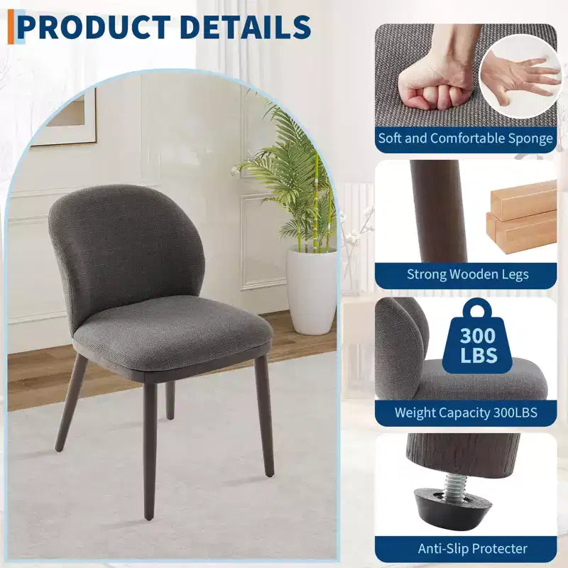 Modern Dining Chair, Upholstered with Wood Legs, Ergonomic Back Support, 265Lbs Capacity for Kitchen Dining Room Restaurant