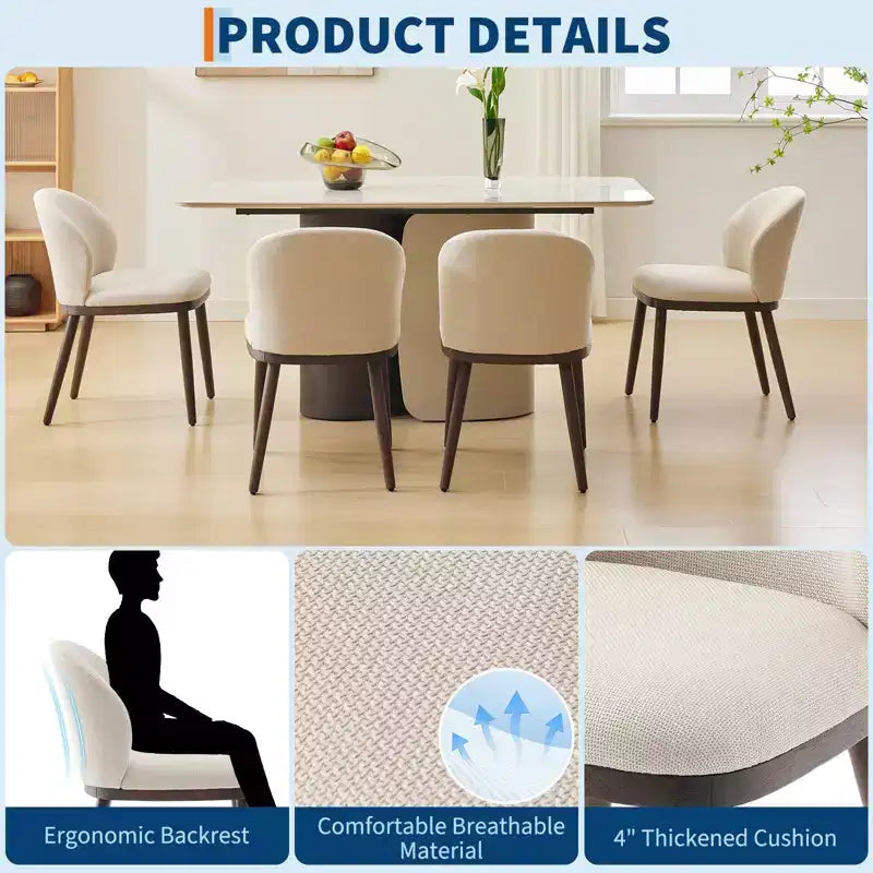 Modern Dining Chair, Upholstered with Wood Legs, Ergonomic Back Support, 265Lbs Capacity for Kitchen Dining Room Restaurant