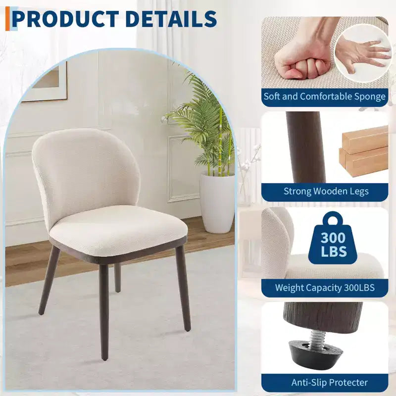 Modern Dining Chair, Upholstered with Wood Legs, Ergonomic Back Support, 265Lbs Capacity for Kitchen Dining Room Restaurant