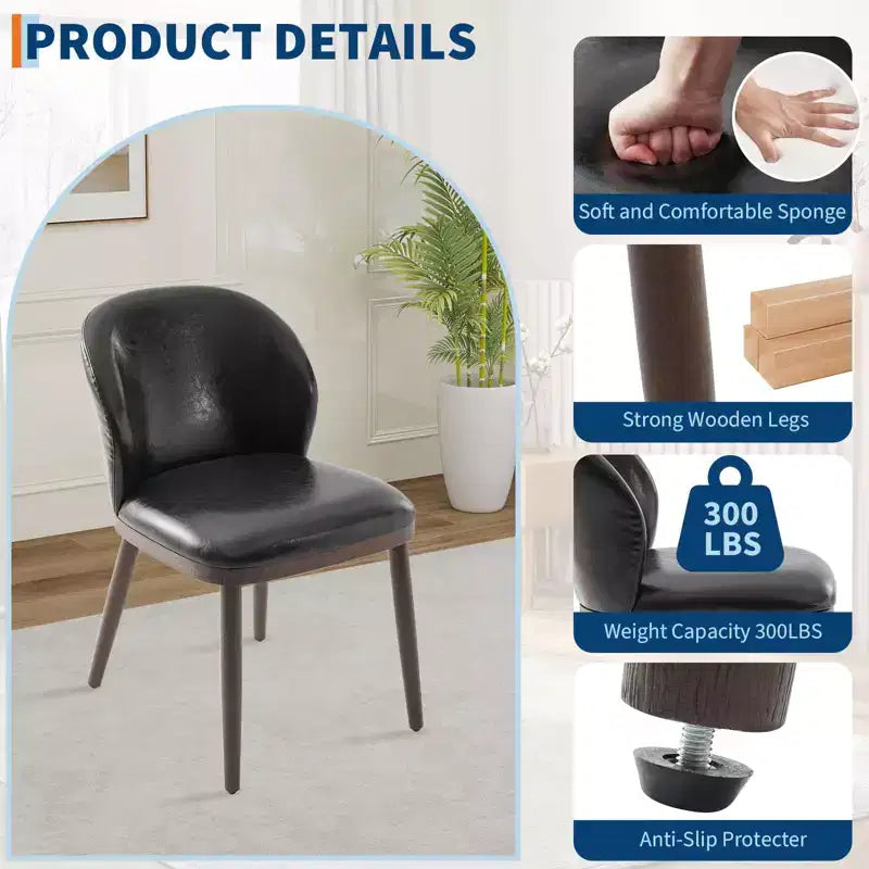 Modern Dining Chair, Upholstered with Wood Legs, Ergonomic Back Support, 265Lbs Capacity for Kitchen Dining Room Restaurant