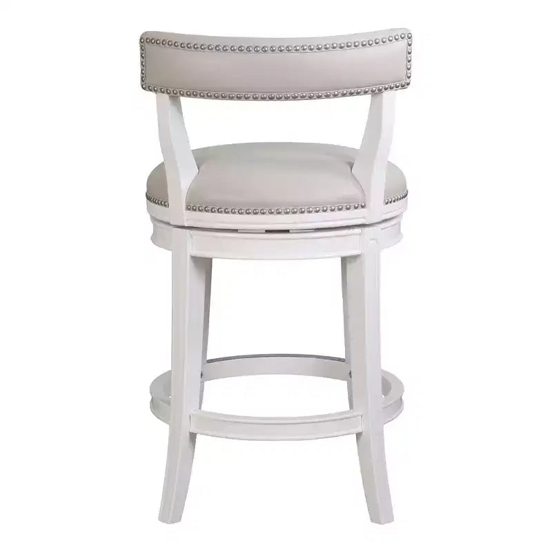 Gray and White Faux Leather and Solid Wood Low Back Counter Height Swivel Bar Chair