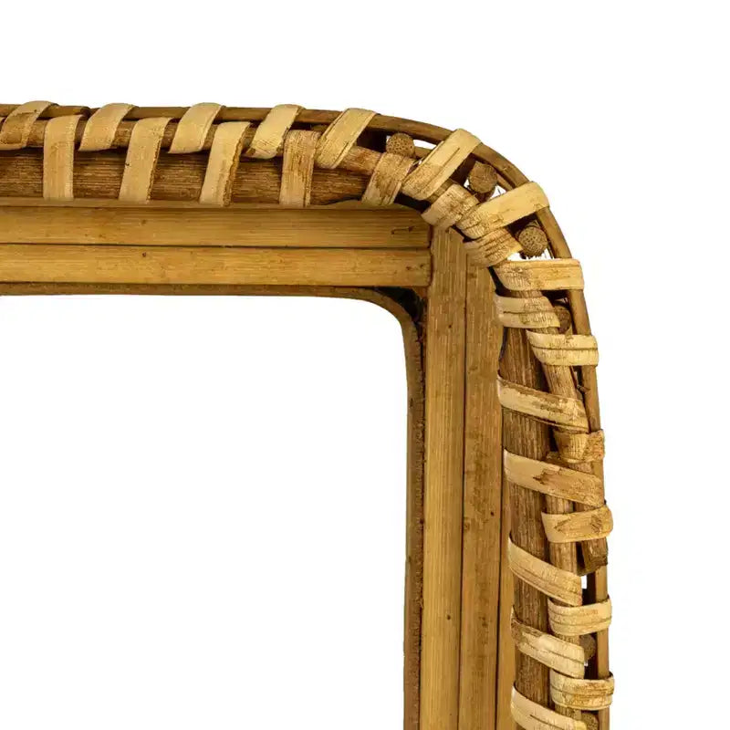 Handwoven Rattan and Bamboo Rectangular Wall Mirror with Shelf, Natural