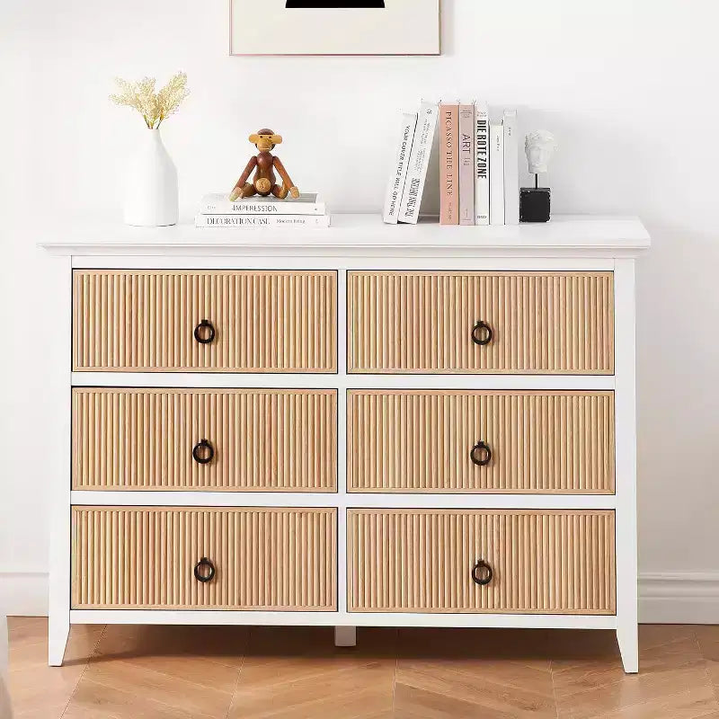 Dresser for Bedroom, 6 Drawer Double Dresser Fluted Drawers Panel, Wide Modern Chest of Drawers with Deep Drawers, Dresser TV Stand