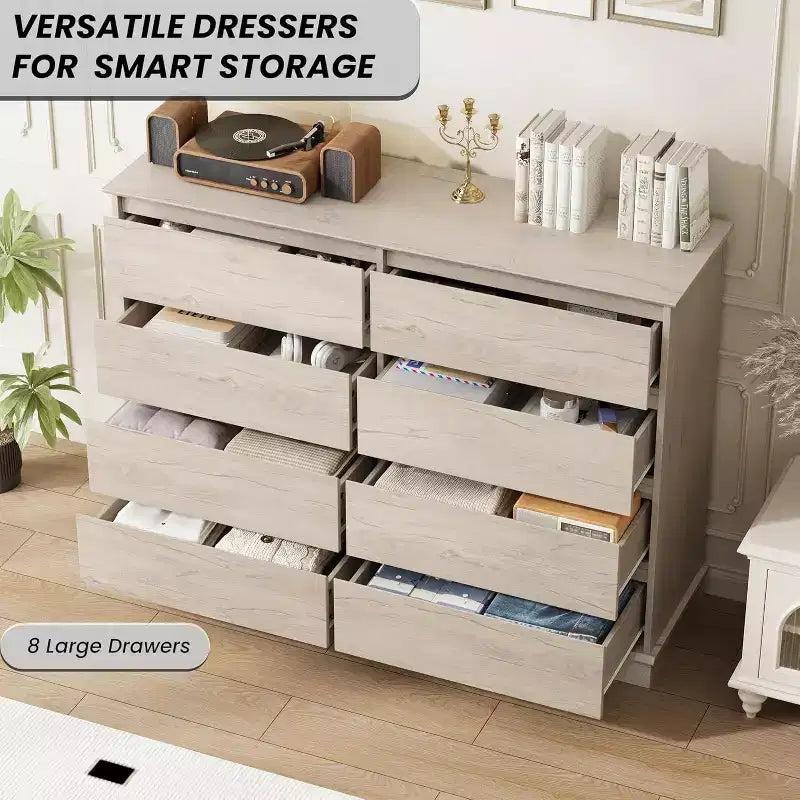 8 Drawer Dressers for Bedroom, Chest of Drawers with Deep Drawers, Large Double Dresser for Closet with Wide Top