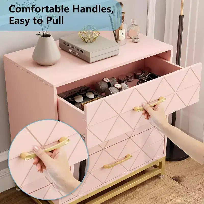 3 Drawer Dresser, Chest of Drawers for Bedroom, Metal Handles and Legs, for Bedroom, Living Room, Entryway, Space Saving