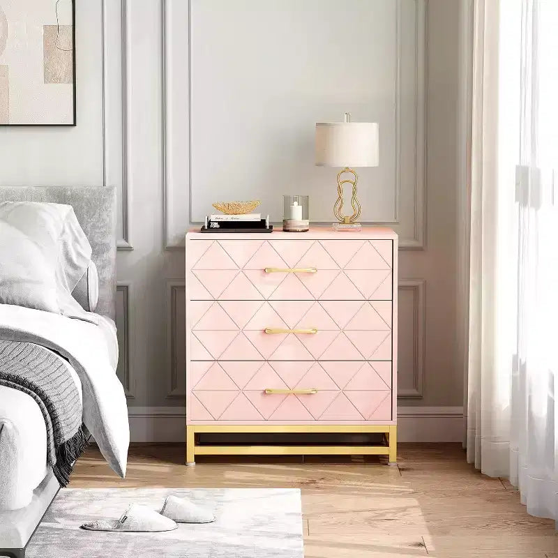 3 Drawer Dresser, Chest of Drawers for Bedroom, Metal Handles and Legs, for Bedroom, Living Room, Entryway, Space Saving