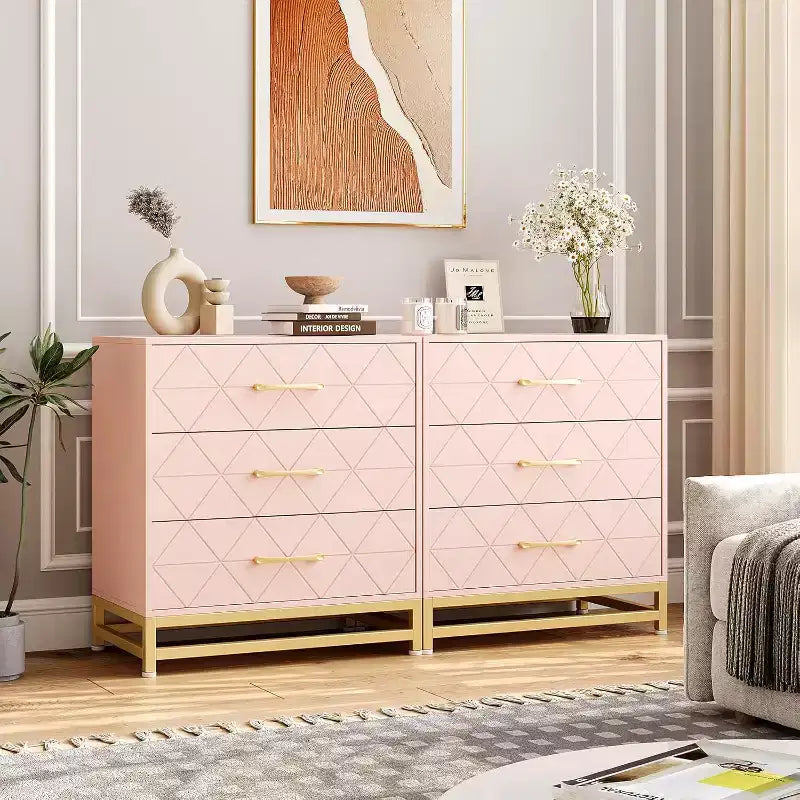 3 Drawer Dresser, Chest of Drawers for Bedroom, Metal Handles and Legs, for Bedroom, Living Room, Entryway, Space Saving