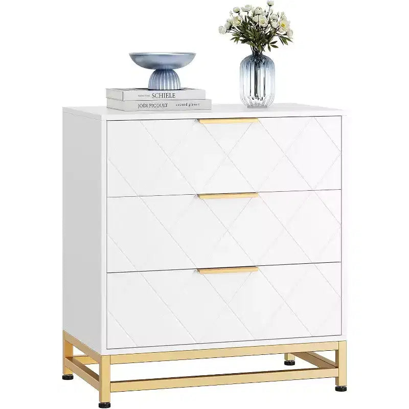3 Drawer Dresser, Chest of Drawers for Bedroom, Metal Handles and Legs, for Bedroom, Living Room, Entryway, Space Saving