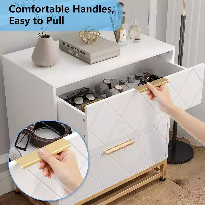 3 Drawer Dresser, Chest of Drawers for Bedroom, Metal Handles and Legs, for Bedroom, Living Room, Entryway, Space Saving