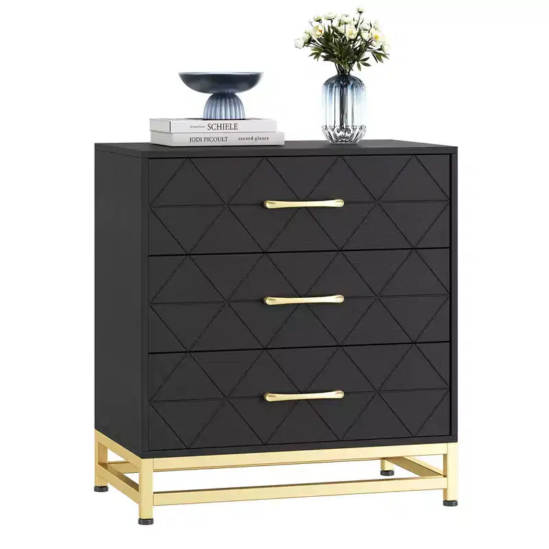 3 Drawer Dresser, Chest of Drawers for Bedroom, Metal Handles and Legs, for Bedroom, Living Room, Entryway, Space Saving